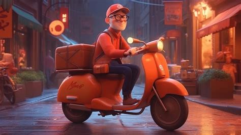 Premium Photo | A cartoon character on a scooter with the word pizza on it