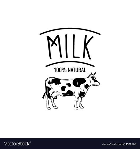 Cow milk badge label isolated on white Royalty Free Vector