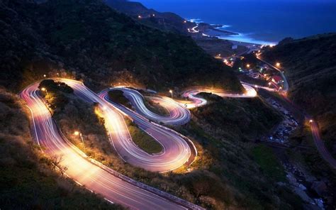 light Trails, Mountain, Road, Coast, Hairpin Turns, Landscape ...