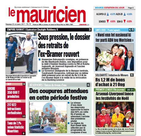 Le Mauricien du 22 décembre 2017 - Le Mauricien