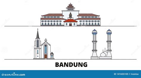 Indonesia, Bandung City Skyline Isolated Vector Illustration, Icons ...