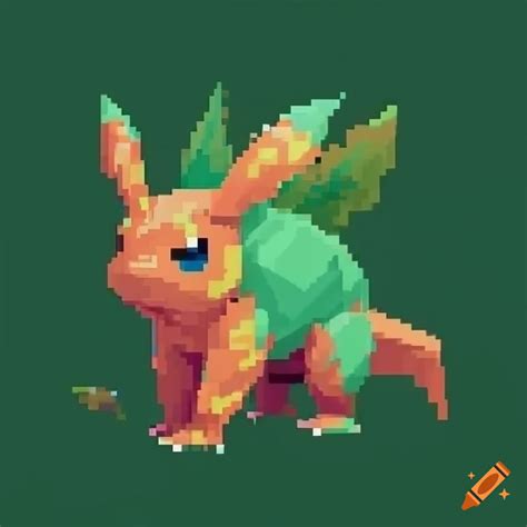 Low poly pixel art of a three-headed leaf pokemon on Craiyon