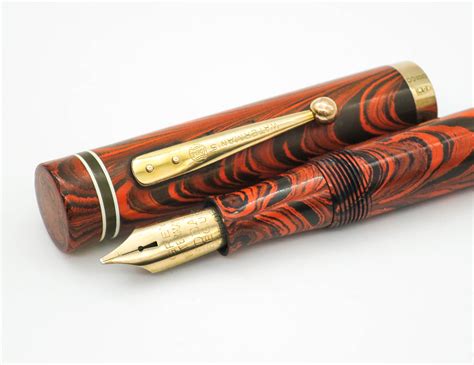 Vintage Waterman Ideal No.5 Red Ripple Fountain Pen 14k Oblique Keyhol ...