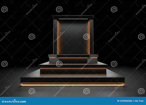 Black Podium with Glowing Lights on a Dark Background Stock ...