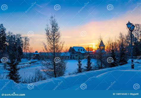 Winter Sunrise Over a Snow-covered Lake Stock Image - Image of ...