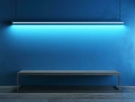 Empty blue neon light modern interior wall background front view Ai ...