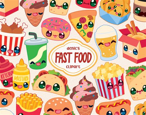 Fast Food Clipart Kawaii Food Vector Fast Food Party Take - Etsy