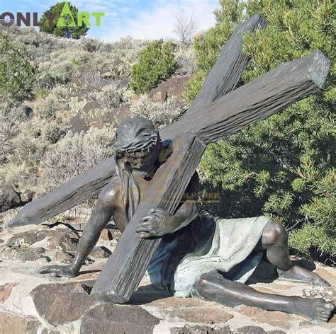 Jesus Cross Statue Church Bronze Jesus Carrying Cross Sculpture ...