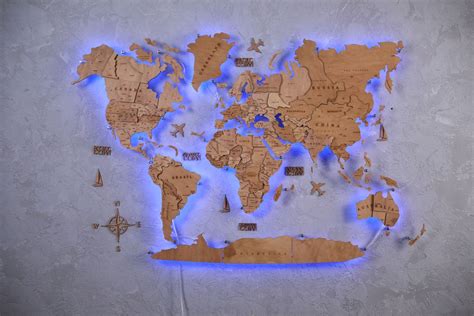 3D Wooden World Map Backlit LED | World map, Wooden map, Map