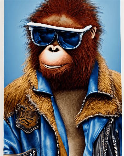 Chubby Cheeked Orangutan Wearing Sunglasses and Leather · Creative Fabrica