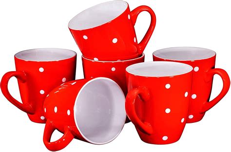 Polka Dot Coffee Mug Set Set of 6 Large-sized 16 Ounce Ceramic Coffee ...