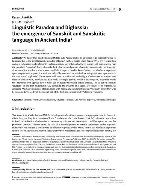 (PDF) Linguistic Paradox and Diglossia: The emergence of Sanskrit and ...