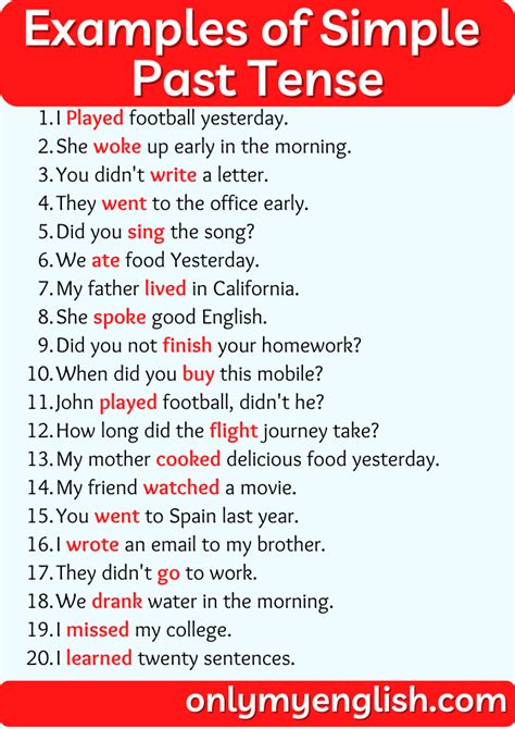 20 Examples of Simple Past Tense Sentences » OnlyMyEnglish