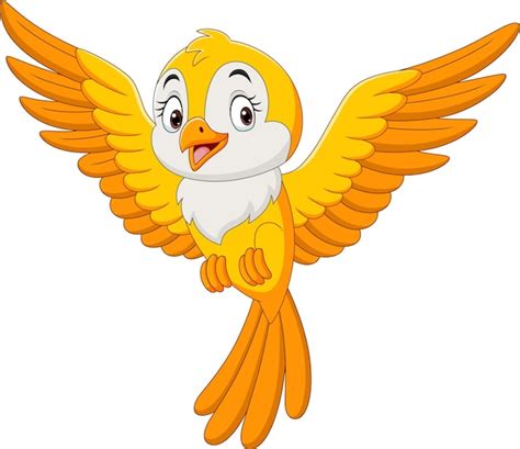 Dibujos animados lindo pájaro amarillo volando | Vector Premium