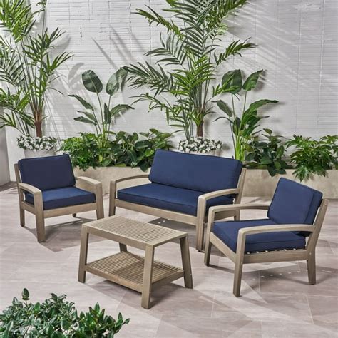 4-Piece Gray Wood Finish Outdoor Furniture Patio Conversation Set ...