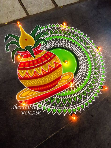 #kalasam#green#red#kolam#mandala | Rangoli designs, Rangoli designs ...