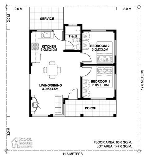 Two Bedroom Small House Plan - Cool House Concepts | Two bedroom house ...