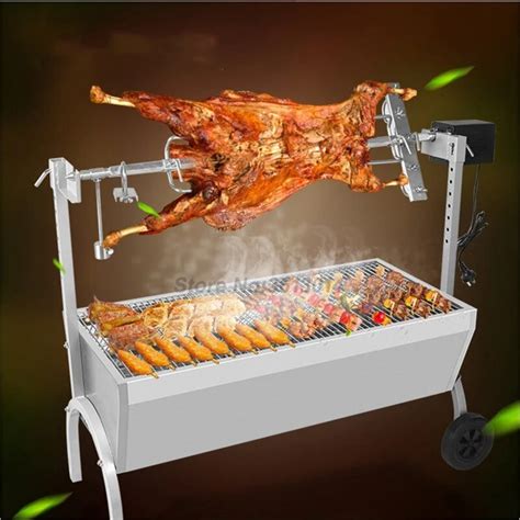 stainless steel auto charcoal BBQ roasted whole lamb stove motor ...