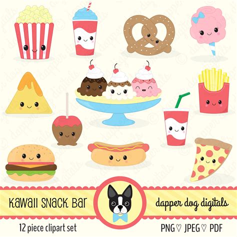 Kawaii Snack alimentos Clipart Pack uso comercial, imágenes vectoriales ...