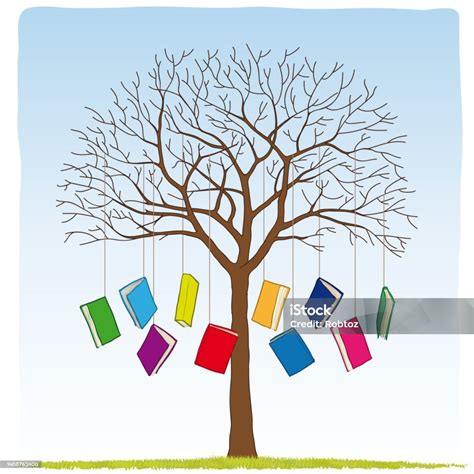 Freehand Drawing Of A Tree With Books Vector Illustration Stock ...