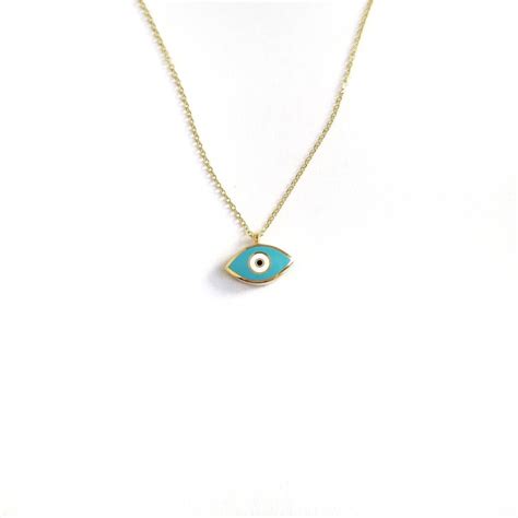 14K Greek Evil Eye Necklace Pendant. 14K Yellow Solid Gold. - Etsy