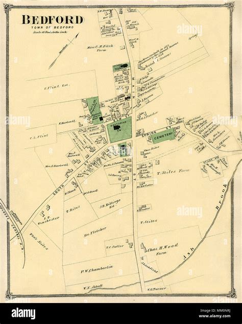 Map of Bedford. 1875 Stock Photo - Alamy