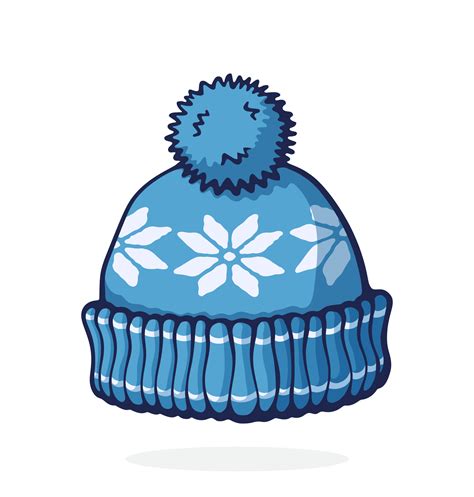 Cartoon illustration. Wool winter hat with pompon. Headdress for cold ...