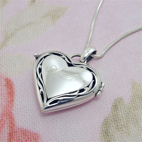 Engraved Heart Locket Necklace 925 Sterling Silver, Personalized Photo ...