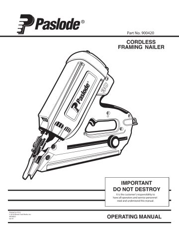 Paslode 900420 (IMCT) Cordless Framing Nailer Manual | Manualzz