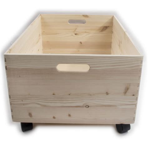 Extra Large Wooden Pine Crate Open Storage Box on Wheels Unpainted ...