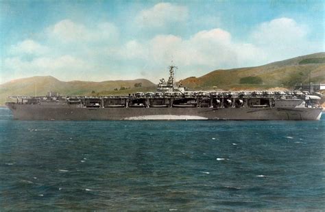 USS Ranger (CV-4) with her stacks rotated out of the way. Circa 1936 ...