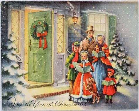 #676 50s Carolers at the Front Door-Vintage Christmas Greeting Card ...