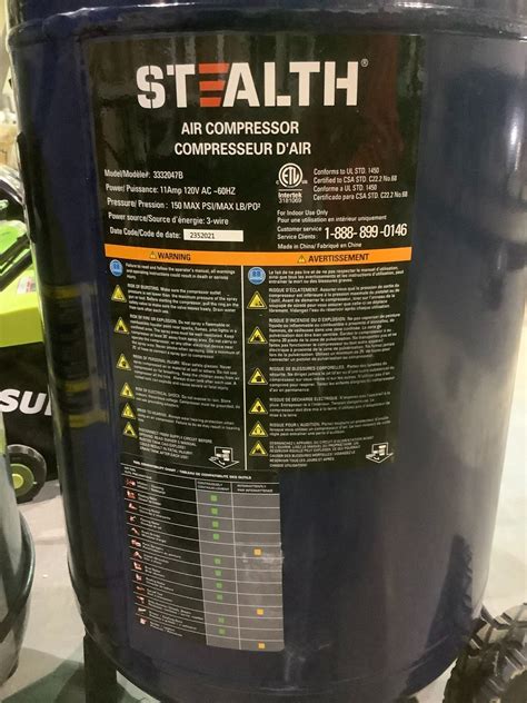 STEALTH SILENT AIR COMPRESSOR 150PSI MODEL 3332047B 20 GALLON 1.5HP