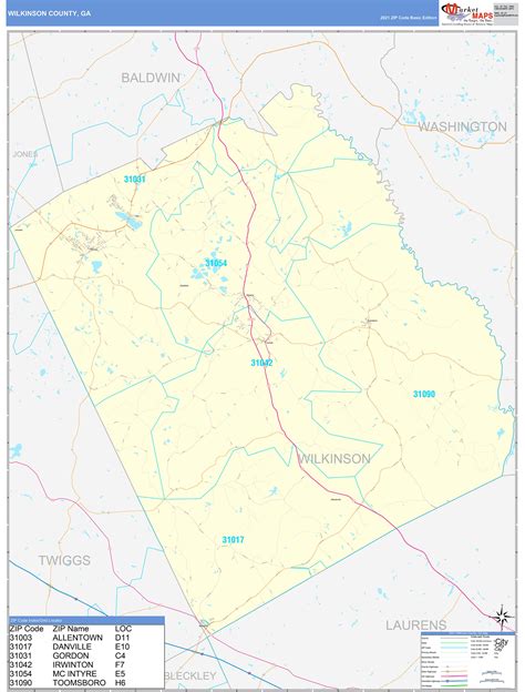 Wilkinson County, GA Zip Code Wall Map Basic Style by MarketMAPS - MapSales