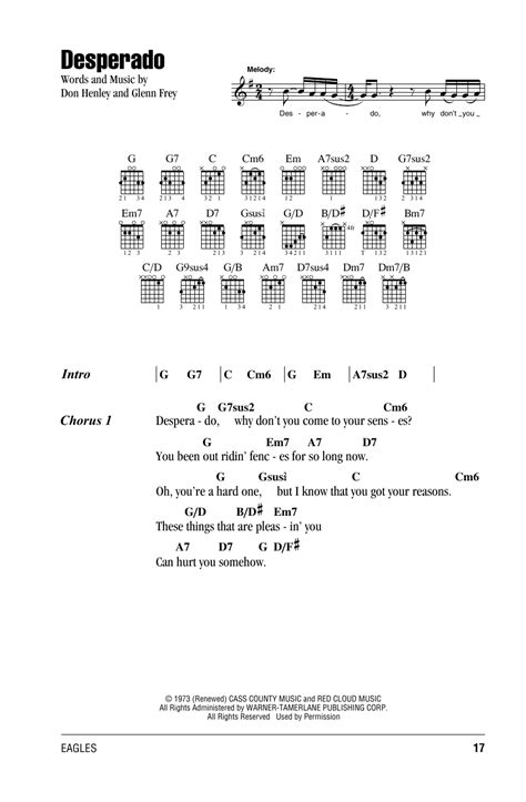 Desperado by Eagles Sheet Music for Guitar Chords/Lyrics at Sheet Music ...