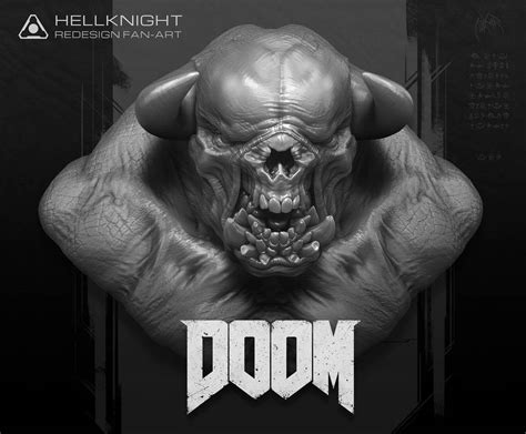 DOOM Hellknight fan-art portrait (grayscale) by truemakar on DeviantArt