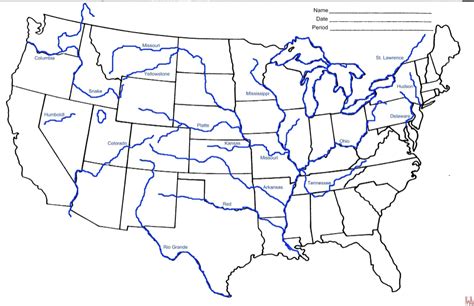 Blank outline map of the United States With Rivers | WhatsAnswer | Us ...