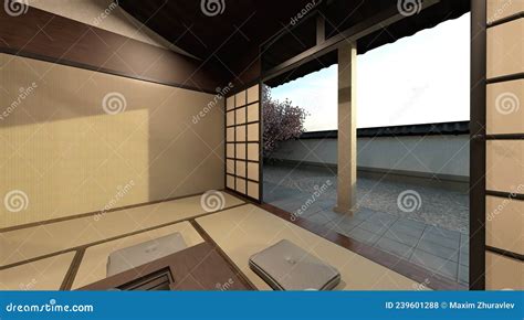 Samurai House Exterior and Interior 3d Illustration Stock Illustration ...