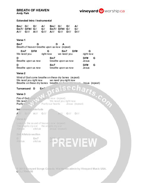 Breath Of Heaven Chords PDF (Tracy Rahn / Andy Park) - PraiseCharts