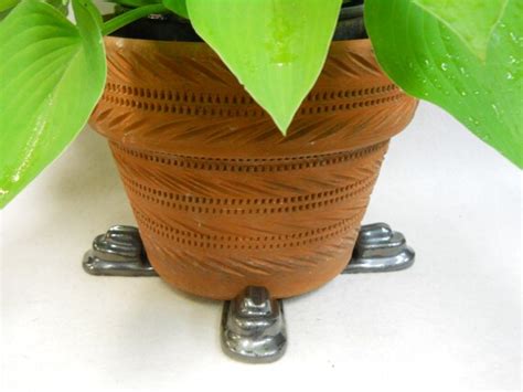 Ceramic Pot Feet Tiered Metallic Pewter Glaze set of 4