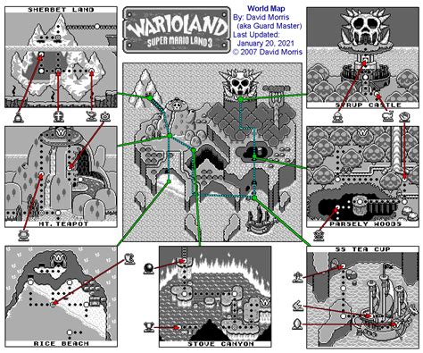 Super Mario Land 3: Wario Land World Map Map for Game Boy by Guard ...