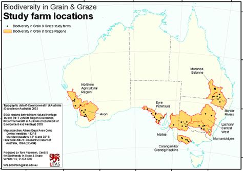 Location of Biodiversity in Grain & Graze farms across the nine regions ...