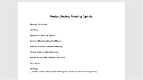 Project Review Meeting Agenda Template, Meeting Agenda, Staff Meeting ...