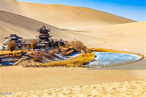 Crescent moon lake (Yueyaquan) is a crescent-shaped lake in an oasis ...