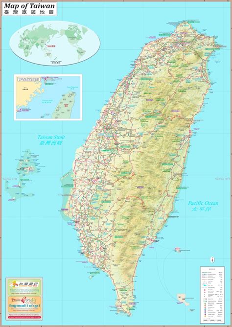 Large detailed tourist map of Taiwan with cities and towns