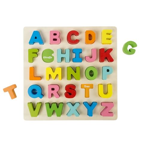 Wooden Alphabet Puzzle Board with Colorful Wood Letters- Educational ...