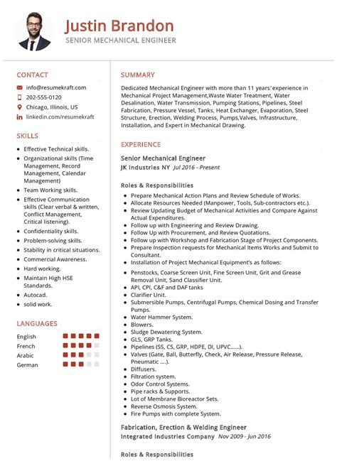 Senior Mechanical Engineer CV Sample in 2024 - ResumeKraft