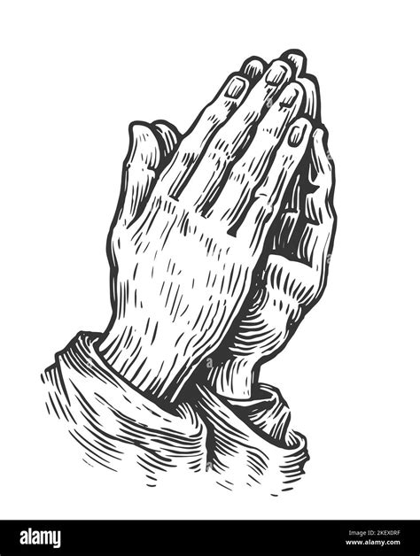 Praying hands. Two hands in prayer pose. Worship, pray symbol. Sketch ...