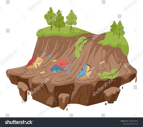 Cartoon Mudflow Natural Disaster Landslide Mud Stock Vector (Royalty ...