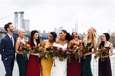 Modern Bridesmaids Wearing Jewel-Tone Dresses